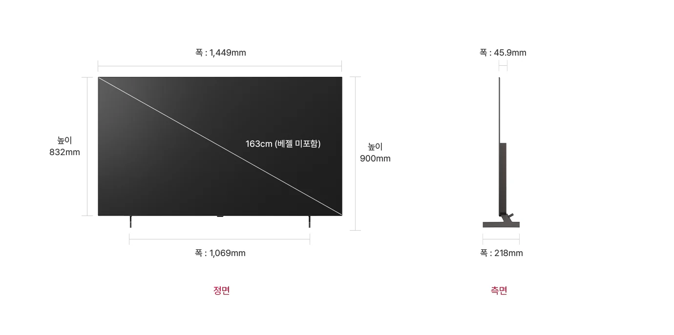 제품 크기 정면·측면 치수