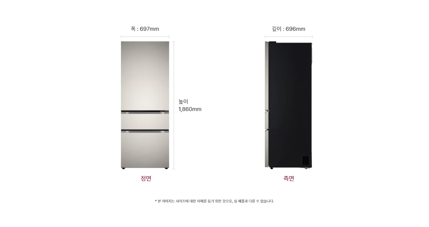 제품 크기 정면·측면 치수