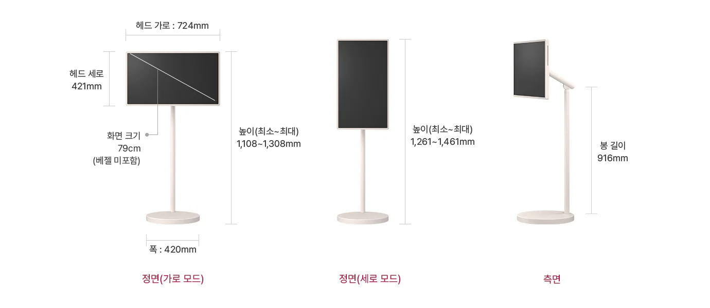 제품 크기 정면·측면 치수